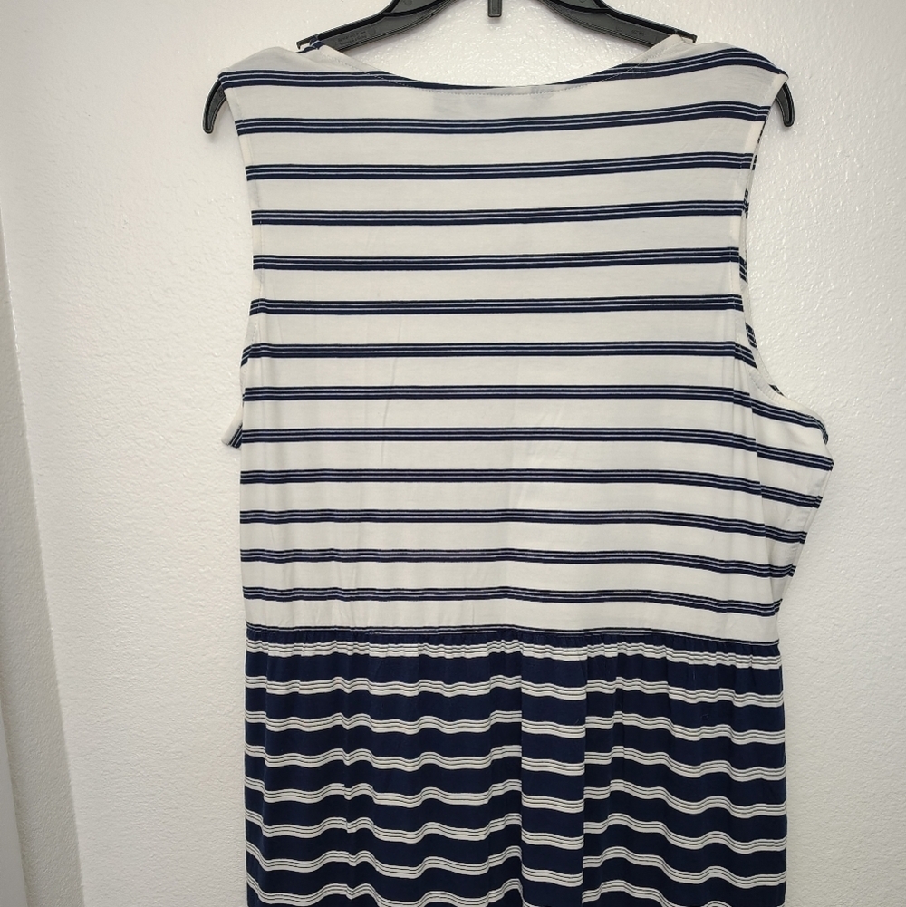Lands' End Blue and White Sleeveless Sailor Maxi Dress Sz XLP / 18 - Picture 7 of 9